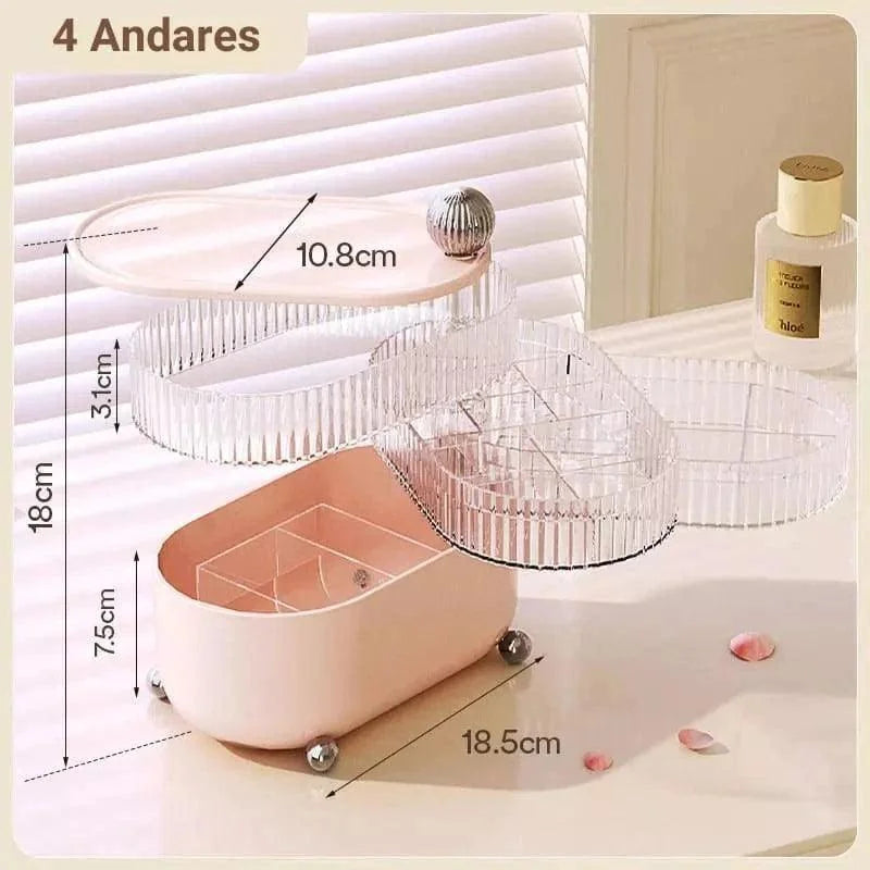 Porta Joias Organizador Transparente com Divisórias e Design Moderno Lenogue Rosa / 4 Andares