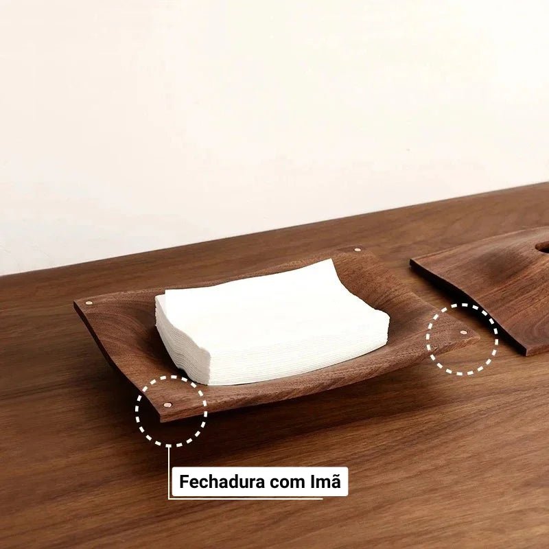 Porta Lenços de Mesa em Madeira Nogueira Estilo Escandinavo Lenogue