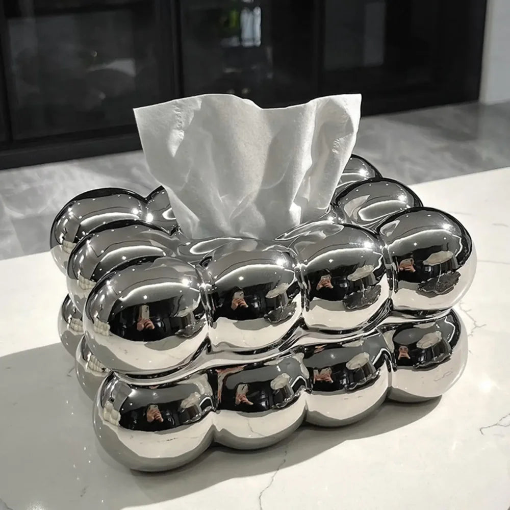 Porta Lenços de Papel Retangular em Cerâmica para Mesa Lenogue Prata