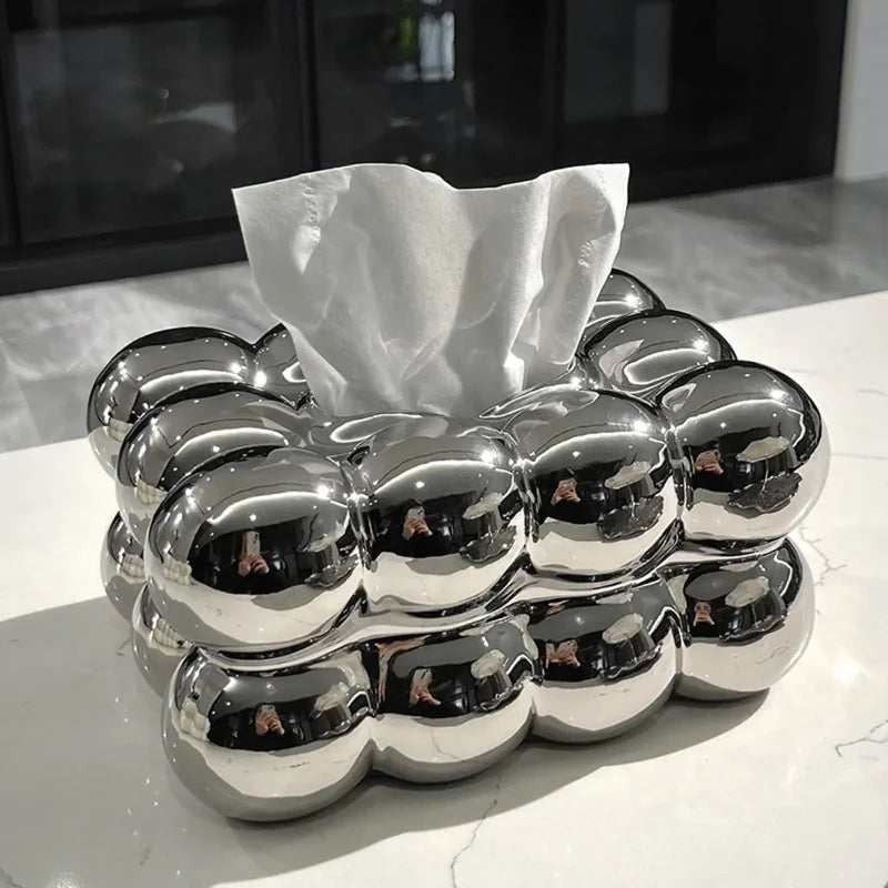 Porta Lenços de Papel Retangular em Cerâmica para Mesa Lenogue Prata