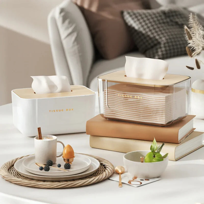 Porta Lenços Estilo Japonês com Tampa de Bambu Lenogue