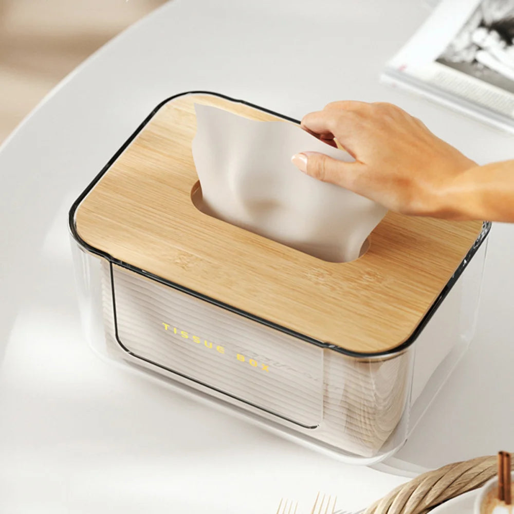 Porta Lenços Estilo Japonês com Tampa de Bambu Lenogue