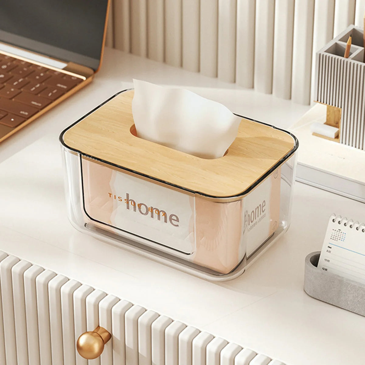 Porta Lenços Estilo Japonês com Tampa de Bambu Lenogue Transparente