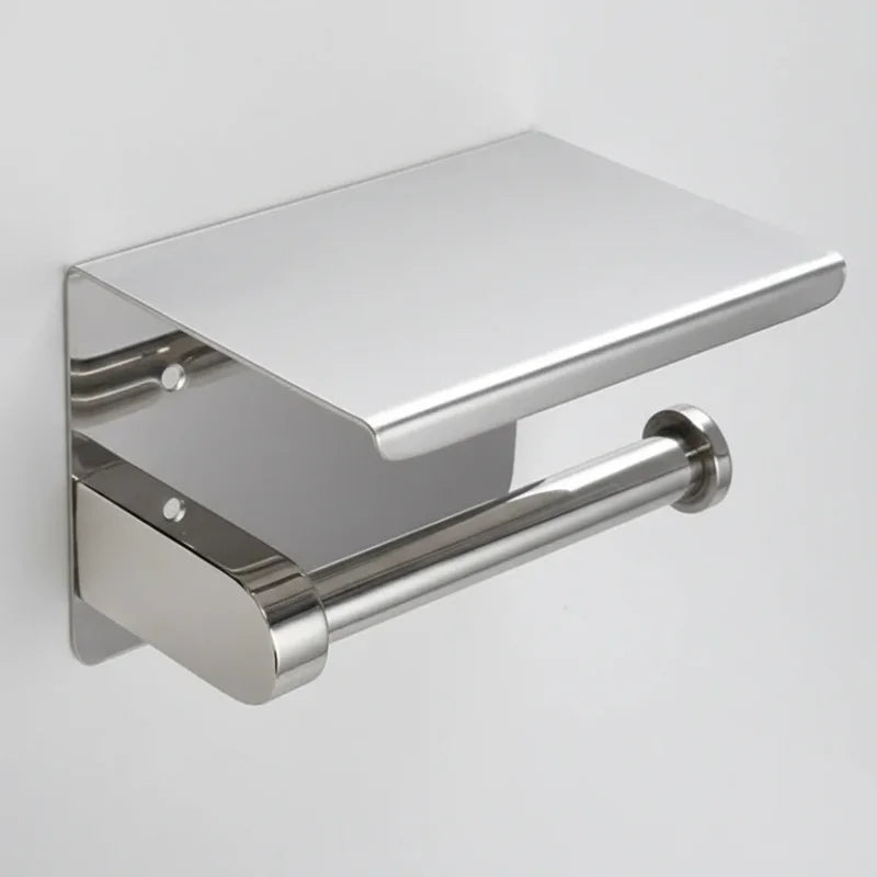 Porta Papel Higiênico com Prateleira em Aço Inox Lenogue Prata (simples)