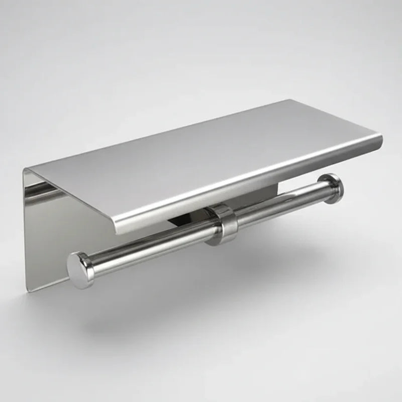 Porta Papel Higiênico com Prateleira em Aço Inox Lenogue Prata (duplo)