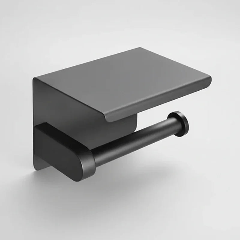 Porta Papel Higiênico com Prateleira em Aço Inox Lenogue Preto (simples)