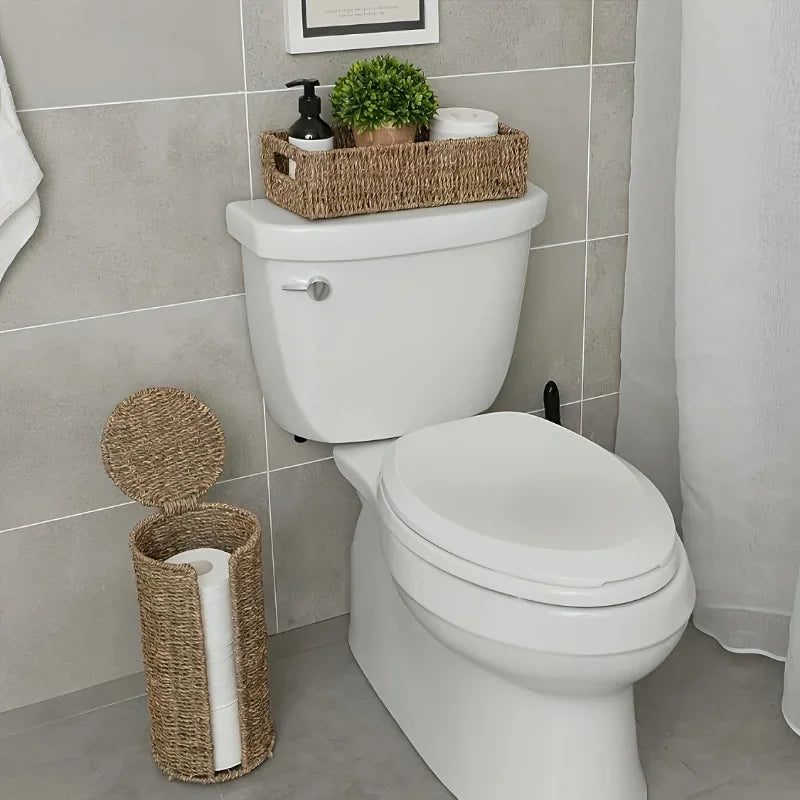 Porta Papel Higiênico de Ferro com Trançado Fibra Natural Lenogue Bege