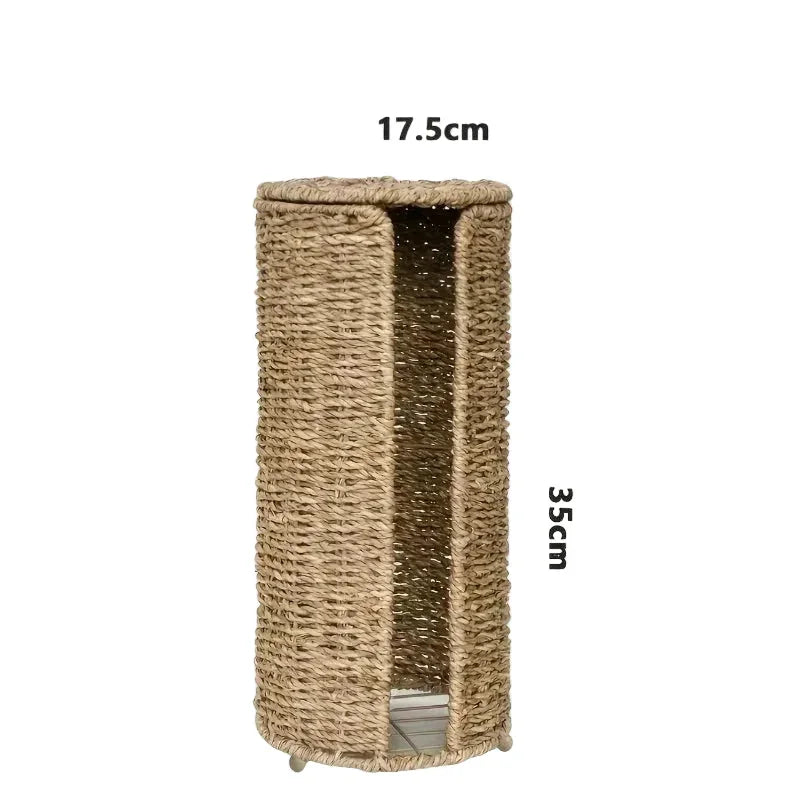 Porta Papel Higiênico de Ferro com Trançado Fibra Natural Lenogue Bege