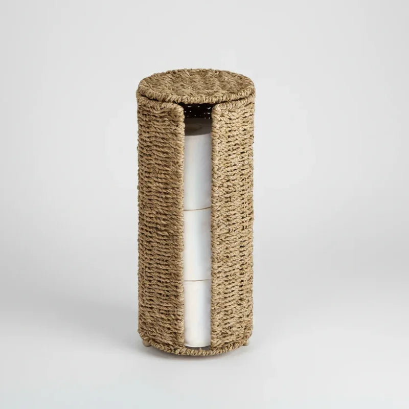 Porta Papel Higiênico de Ferro com Trançado Fibra Natural Lenogue Bege