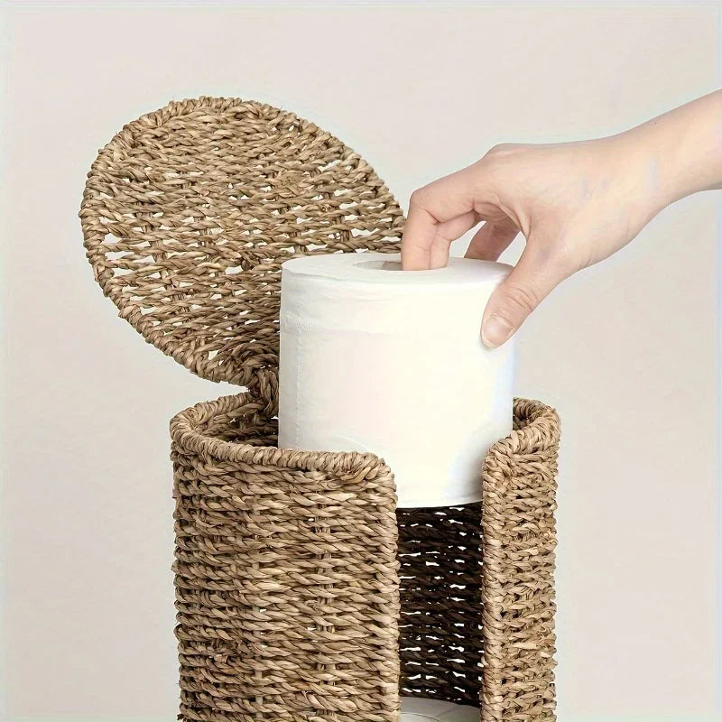Porta Papel Higiênico de Ferro com Trançado Fibra Natural Lenogue Bege