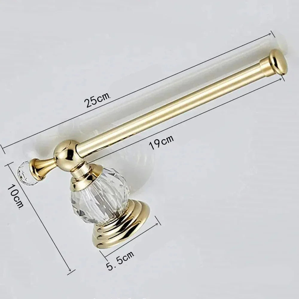 Porta Papel Higiênico Dourado Detalhe em Cristal Lenogue