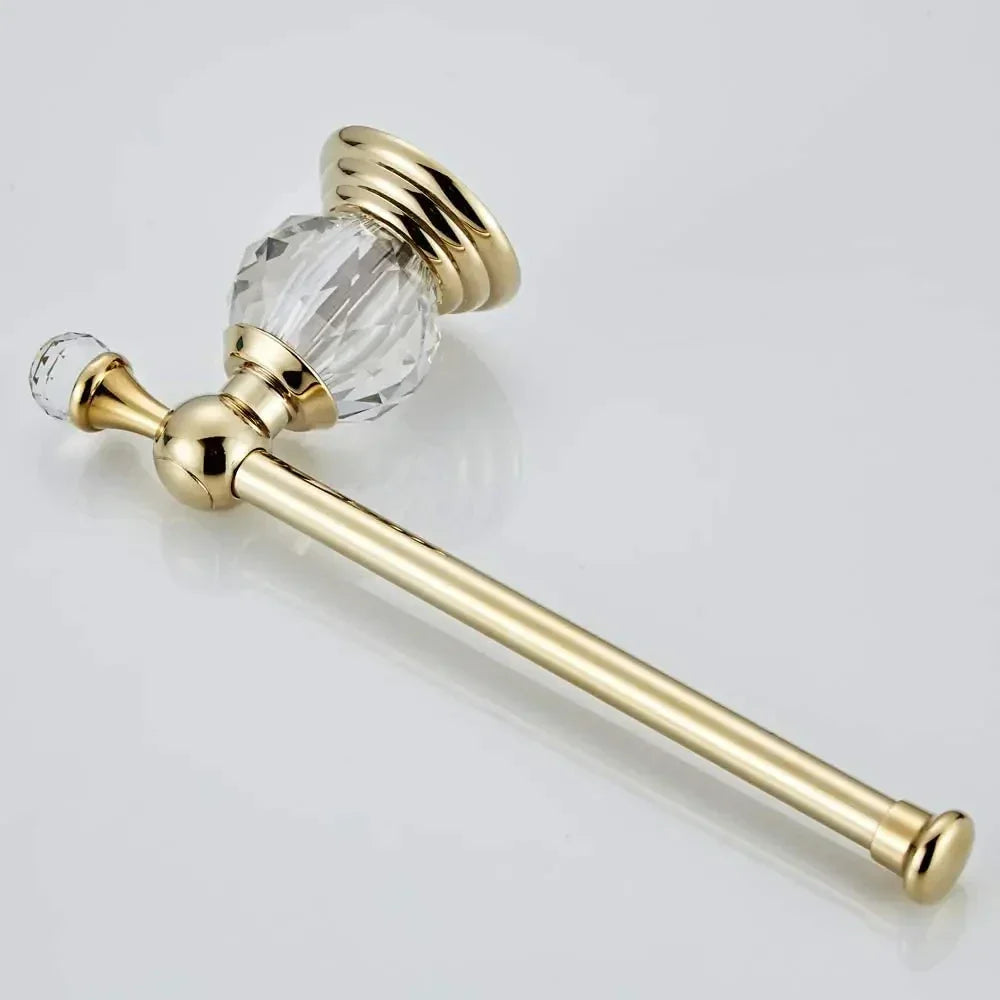 Porta Papel Higiênico Dourado Detalhe em Cristal Lenogue