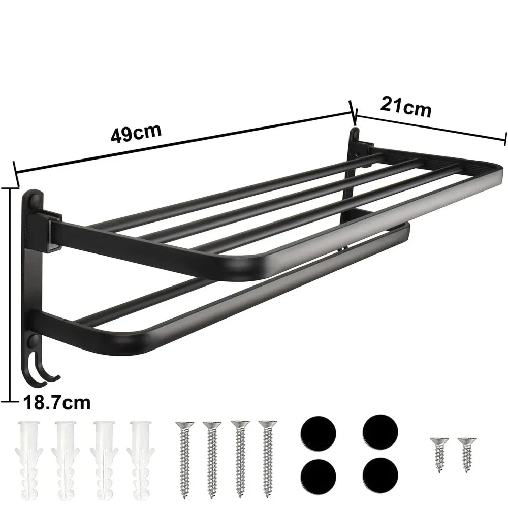 Porta Toalha de Parede Dobrável Preto ônix com Gancho Lenogue