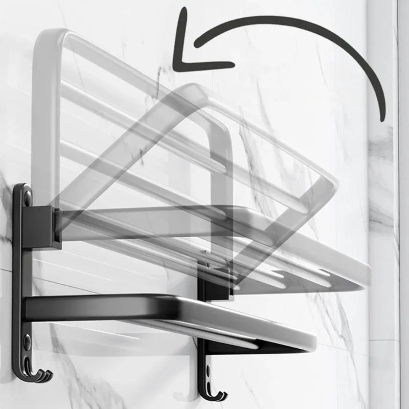 Porta Toalha de Parede Dobrável Preto ônix com Gancho Lenogue