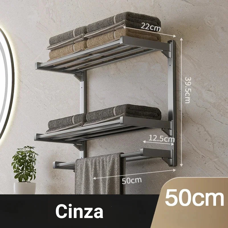 Porta Toalha de Parede sem Furo com Prateleira Reforçada Lenogue