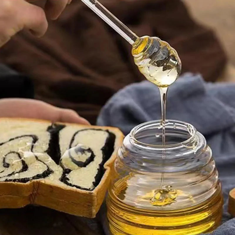 Pote de Mel Vidro com Tampa Bambu e Abertura Lateral Lenogue Transparente