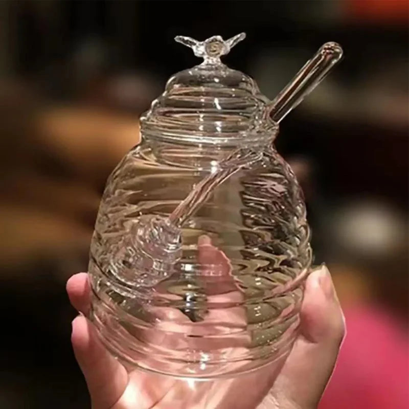 Pote de Mel Vidro com Tampa Bambu e Abertura Lateral Lenogue Transparente