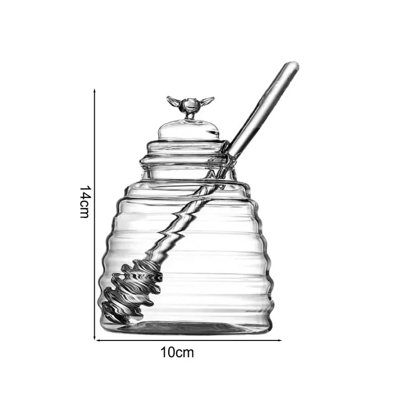 Pote de Mel Vidro com Tampa Bambu e Abertura Lateral Lenogue Transparente