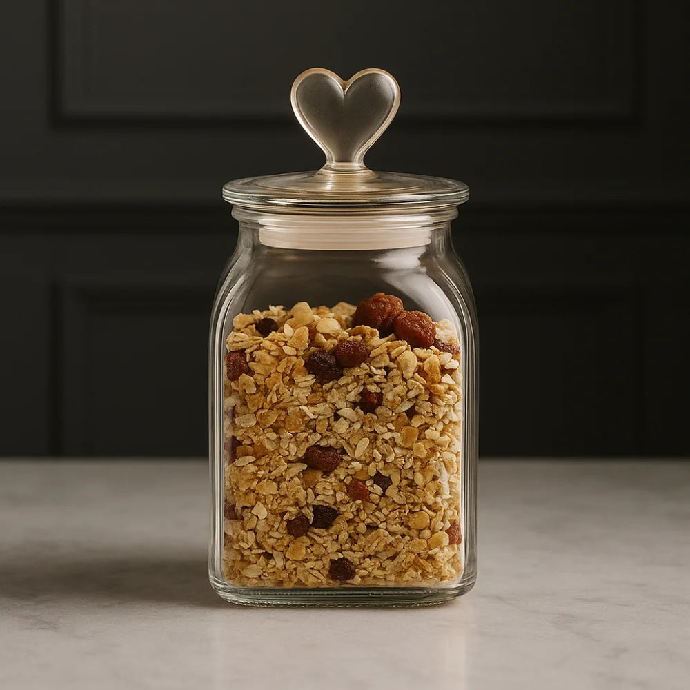 Pote de Vidro âmbar Borossolicato com Tampa Coração Lenogue âmbar (1,4 Litros)