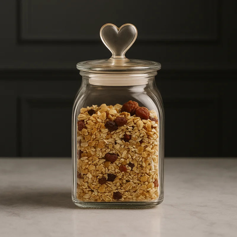 Pote de Vidro âmbar Borossolicato com Tampa Coração Lenogue âmbar (1,4 Litros)