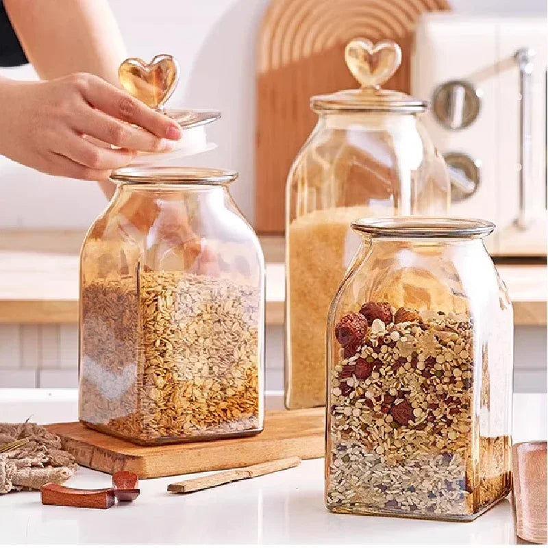 Pote de Vidro âmbar Borossolicato com Tampa Coração Lenogue