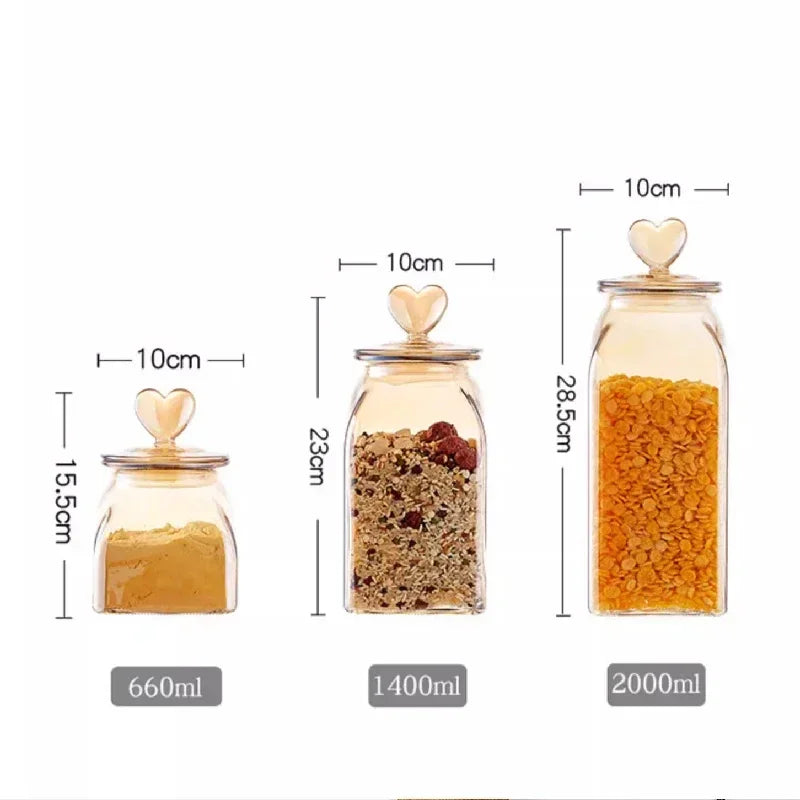 Pote de Vidro âmbar Borossolicato com Tampa Coração Lenogue