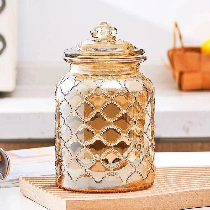 Pote de Vidro Textura Criativo âmbar Lacrado para Chá e Doces Lenogue (950 Ml)