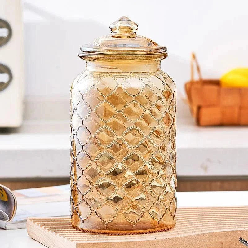 Pote de Vidro Textura Criativo âmbar Lacrado para Chá e Doces Lenogue (1350 Ml)