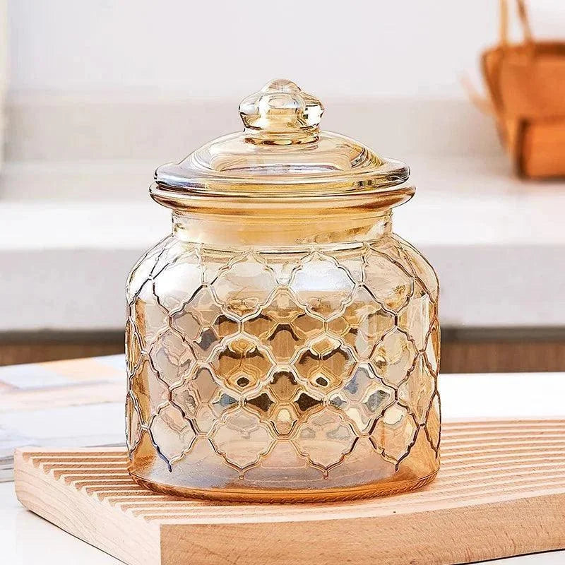 Pote de Vidro Textura Criativo âmbar Lacrado para Chá e Doces Lenogue (650 Ml)