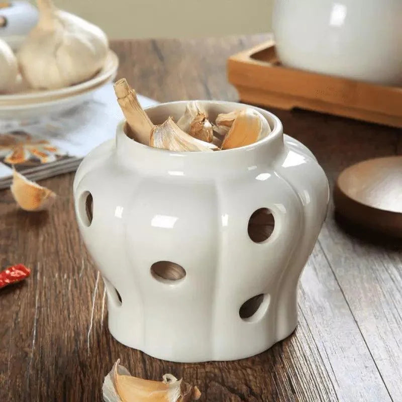 Pote Organizador de Cerâmica com Tampa Madeira Lenogue