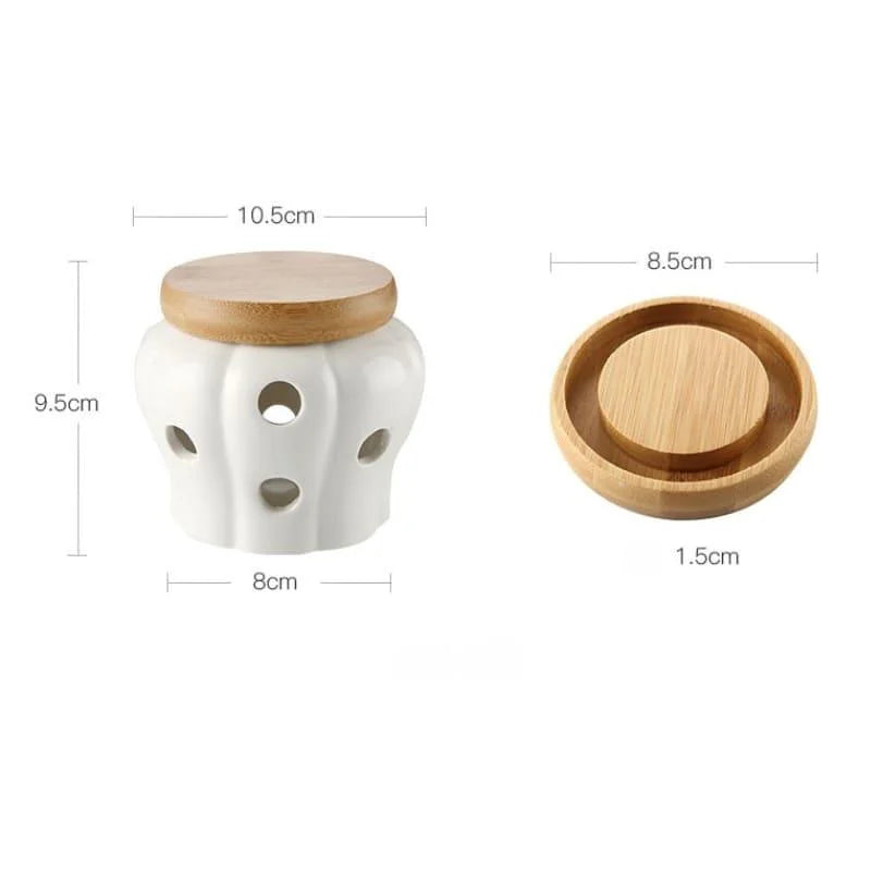 Pote Organizador de Cerâmica com Tampa Madeira Lenogue