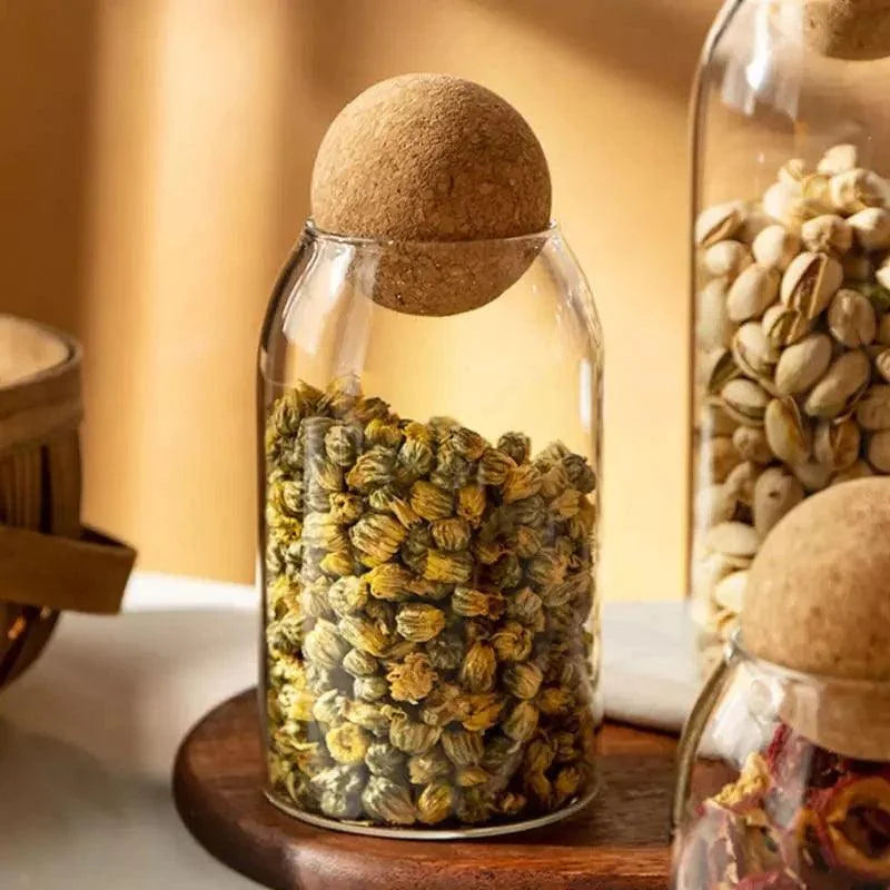 Potes de Vidro Borossilicato com Tampa Cortiça Variados Lenogue Transparente (800ml)