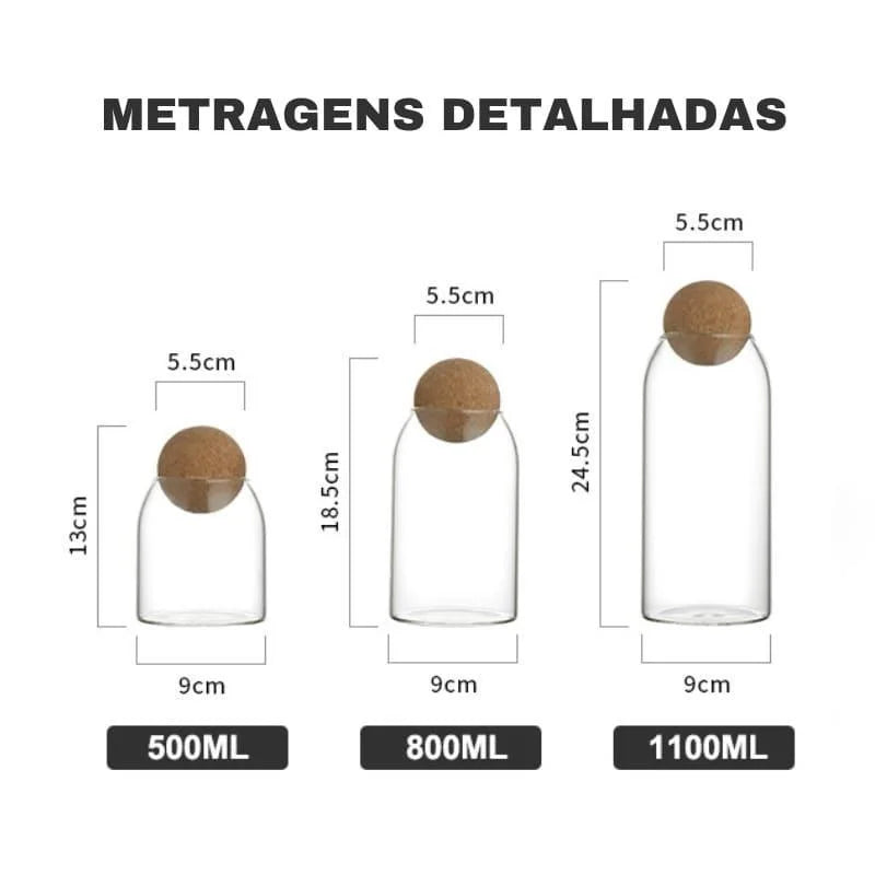 Potes de Vidro Borossilicato com Tampa Cortiça Variados Lenogue