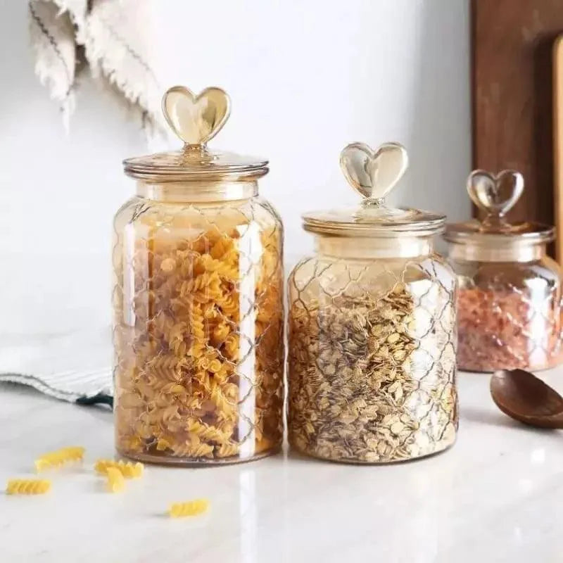 Potes de Vidro Herméticos com Textura para Mantimentos Lenogue