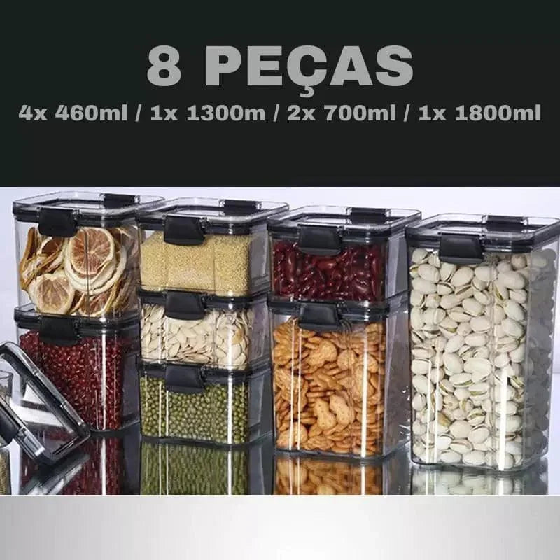 Potes Herméticos Transparente com Vedação para Mantimentos Lenogue 8 Peças (4x460ml / 2x700ml / 1x1300ml / 1x1800ml)