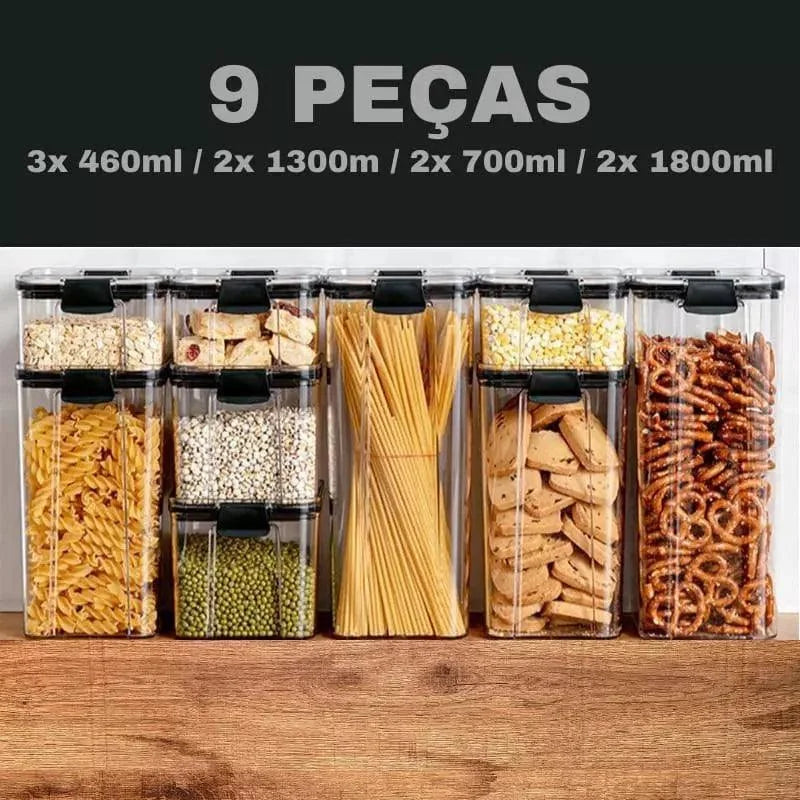 Potes Herméticos Transparente com Vedação para Mantimentos Lenogue 9 Peças (3x460ml / 2x700ml / 2x1300ml / 2x1800ml)