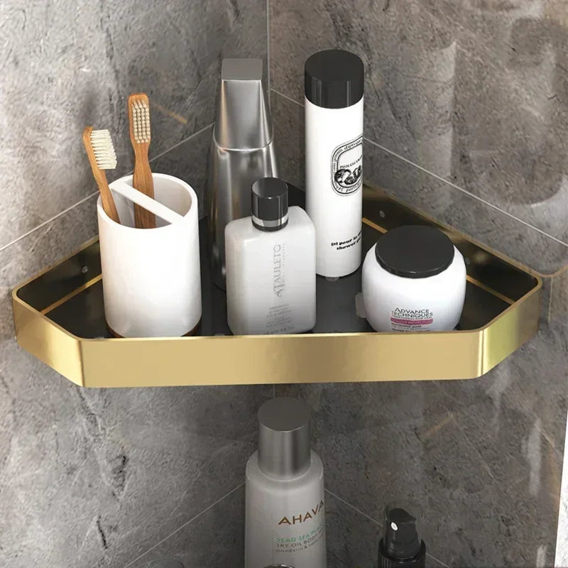 Prateleira de Banheiro em Alumínio com Ganchos e Porta-papel Lenogue Canto (mod. 2)