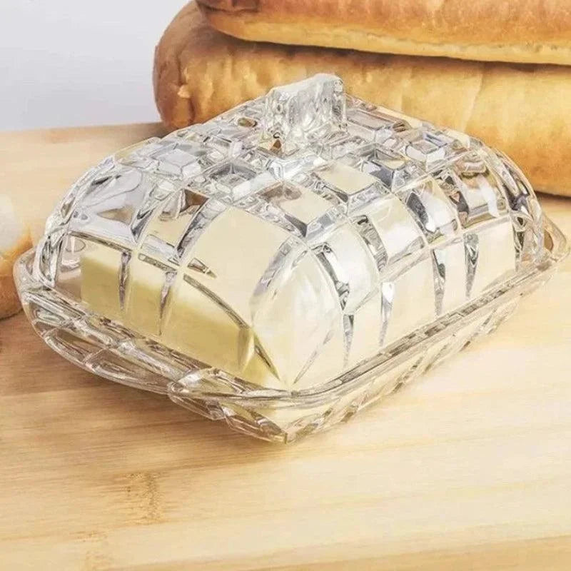 Prato de Luxo em Vidro Transparente para Queijo e Manteiga Lenogue 17 x 10.5 9.5cm