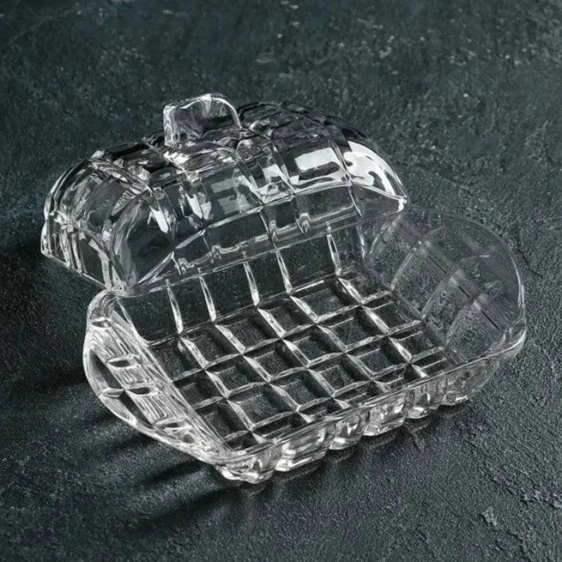 Prato de Luxo em Vidro Transparente para Queijo e Manteiga Lenogue 17 x 10.5 9.5cm