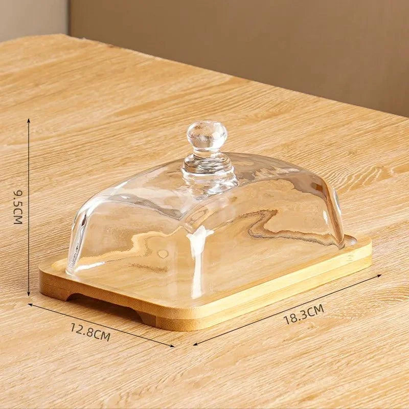 Prato de Madeira com Tampa Vidro para Servir Queijo Lenogue Seringueira