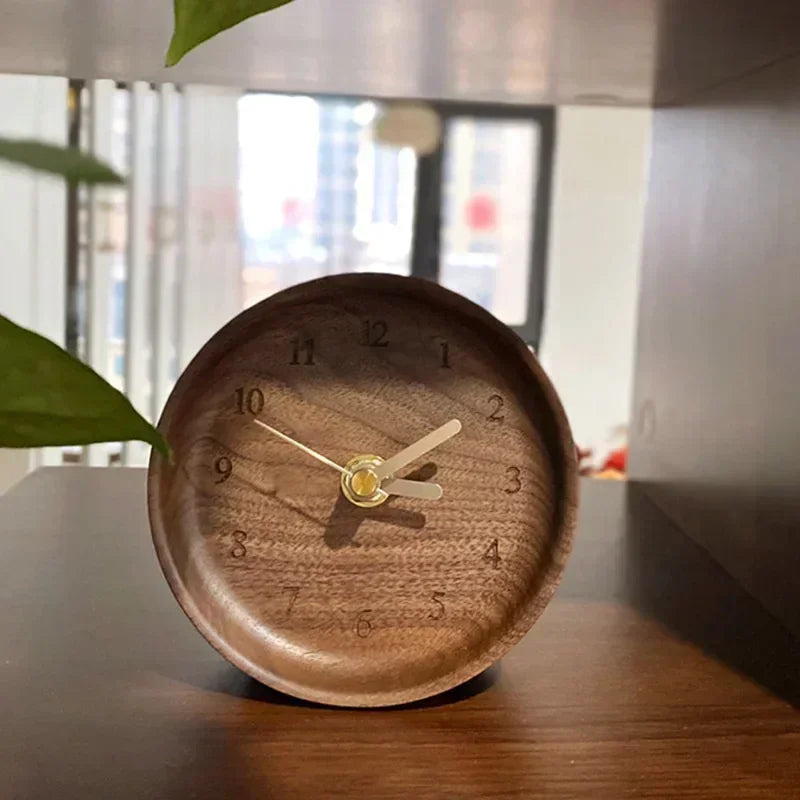 Relógio de Mesa em Nogueira com Movimento Silencioso Lenogue Madeira Escura