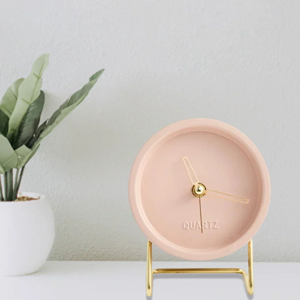 Relógio de Mesa Metálico Estilo Nórdico para Escritório e Quarto Lenogue Rosa