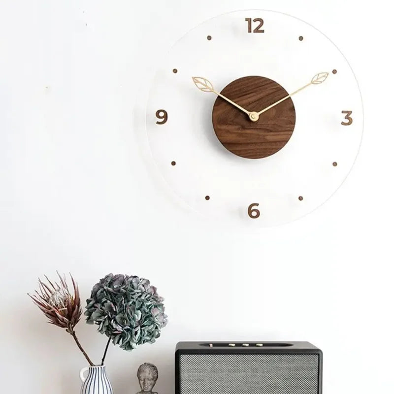 Relógio de Parede em Nogueira e Acrílico Movimento Silencioso Lenogue