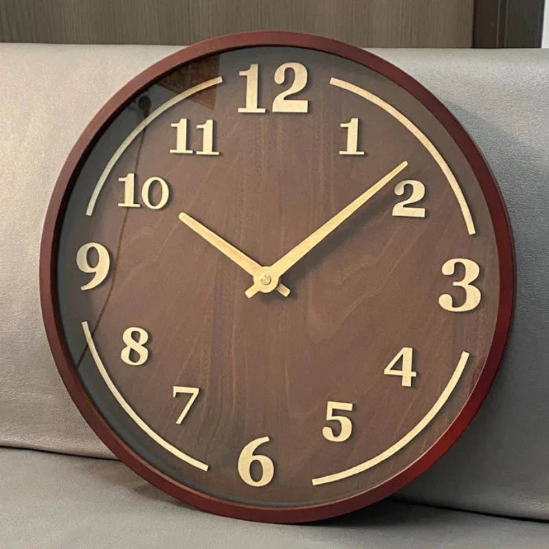 Relógio de Parede em Nogueira Movimento Quartz Silencioso Lenogue Madeira Escura