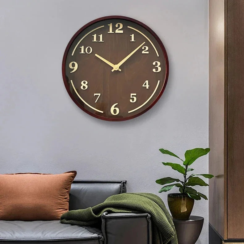 Relógio de Parede em Nogueira Movimento Quartz Silencioso Lenogue Madeira Escura