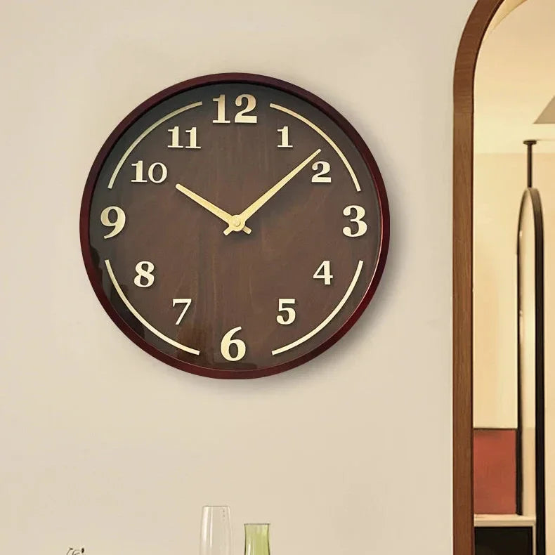 Relógio de Parede em Nogueira Movimento Quartz Silencioso Lenogue Madeira Escura
