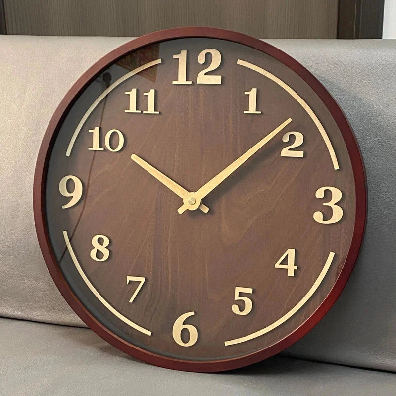 Relógio de Parede em Nogueira Movimento Quartz Silencioso Lenogue Madeira Escura