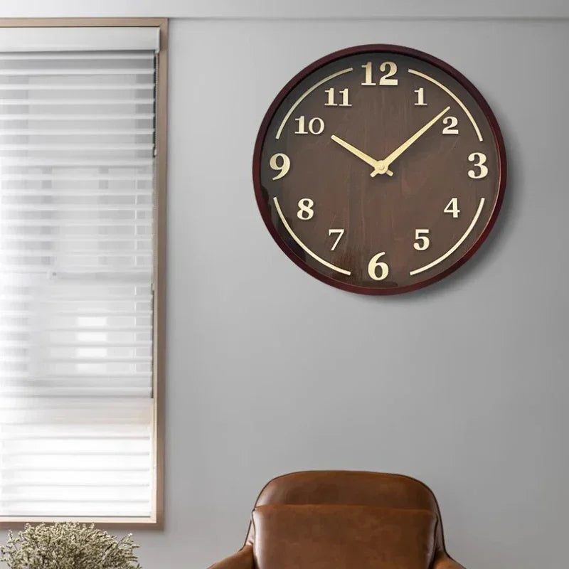 Relógio de Parede em Nogueira Movimento Quartz Silencioso Lenogue Madeira Escura