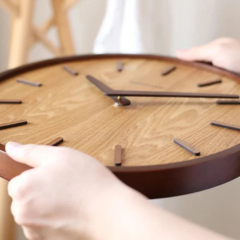 Relógio de Parede Madeira Circular Silencioso para Sala Lenogue Escura