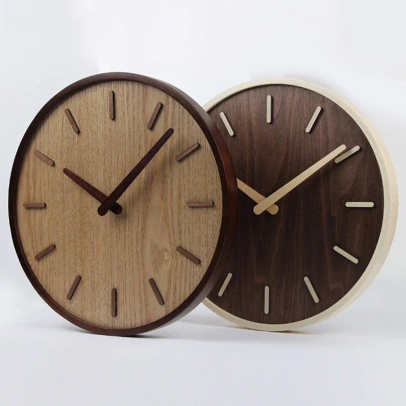 Relógio de Parede Madeira Circular Silencioso para Sala Lenogue Escura